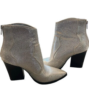 Soda silver rhinestone high heel Glam cowgirl half boots disco cowgirl western